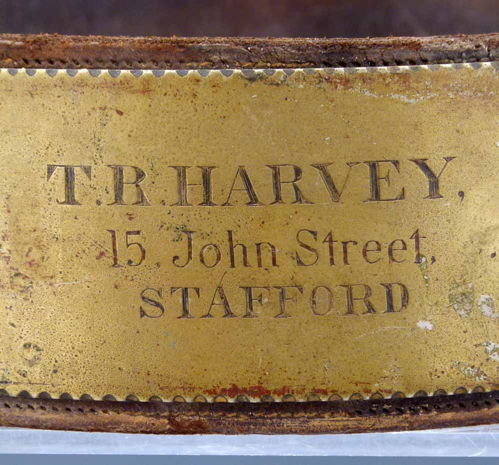 Brass and leather adjustable dog collar, inscribed " TR Harvey, 45 John Street, Stafford" width 6cm, - Image 2 of 7