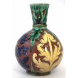 Della Robbia vase, incised by Charles Collis with a leaf work design, incised and painted marks to