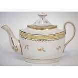 Thomas Wolfe teapot circa 1800   with yellow and gilt banding, incised X and painted No.16 pattern