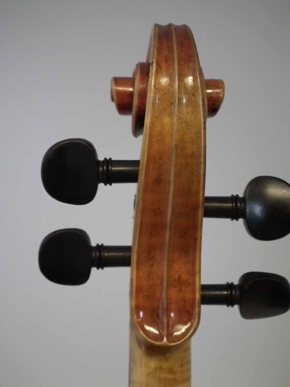 Liu Xi workshops Violin, with two piece lightly flamed back and aged golden orange varnish, with two - Image 4 of 12