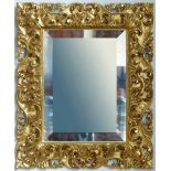 Giltwood rectangular wall mirror carved with leaves, 58cm x 48cm overall.