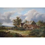 Joseph Thors (fl.1863-1900),  Rural scene with cottage and figures, signed, oil on panel, 38.5 x