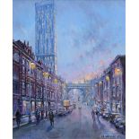 Reg Gardner (1948-),  "Hilton Tower, Deansgate", signed and indistinctly dated, oil on canvas, 60