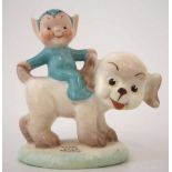 Shelley Mabel Lucie Attwell figure of a Boo- Boo pixie riding a dog, L.A.24, 6.5cm high
