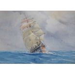 August Von Ramberg (1866-1947),  A tall ship in a swell, signed and dated 1926, watercolour, 30.5