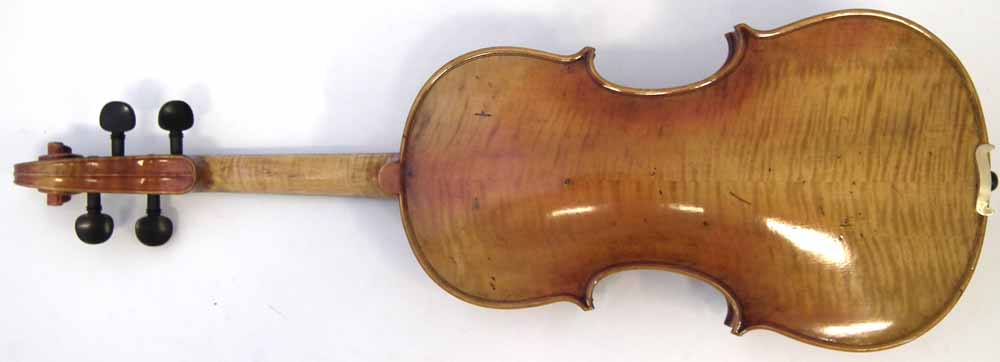 Liu Xi workshops Violin, with two piece lightly flamed back and aged golden orange varnish, with two - Image 7 of 12