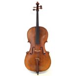 Liu Xi workshops Cello, with two piece lightly flamed back and aged chestnut varnish, with two