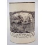 Sunderland Creamware tankard circa 1796, printed with a view of the Iron Bridge over the River Wear,