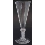 Ale glass, with tall flaring bowl, knopped opaque twist stem, and plain foot, 16cm high