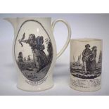 Creamware Jug and a tankard circa 1800,   printed with 'Susan's Farewell' and 'Jemmy's return' (2)