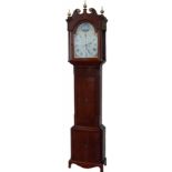 Mahogany longcased clock, the painted break arch dial with an articulated sailing ship "The Queen