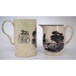 Creamware Jug and a Leeds tankard circa 1800,  the tankard with ear shaped handle monogrammed 'J.