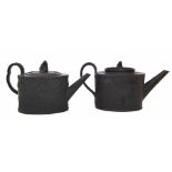 Two black Basalt teapots one by B.Mayer, the other by Neale & Co. circa 1800 both with cloaked