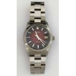 Rolex Oysterdate Precision stainless man's wristwatch, 1970's, red vignette dial, date at 3:00,