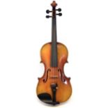 Liu Xi workshops Violin, with two piece lightly flamed back and aged golden orange varnish, with two