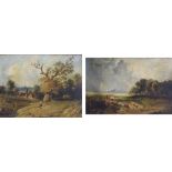 J.W. Allen, 19th century,   Rural views with figures, signed, a pair, oil on board, 19.5 x 30.