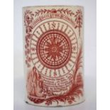 Creamware mug circa 1800,   printed in terracotta with 'Come Box the Compass' 11.5cm high