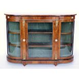 Burr walnut credenza with applied gilt metal mounts and small Seves style roundels of a central