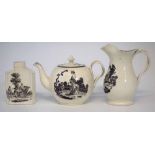 Leeds Creamware teapot circa 1800, with prints attributed to Thomas Baddeley of Hanley of 'Lady