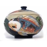 Moorcroft trial lidded bowl, decorated with Quiet waters pattern after Philip Gibson, gold