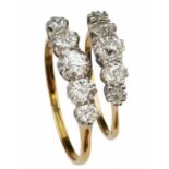 Seven-stone diamond ring and a five-stone diamond ring, both old European cut, set in 18ct gold,