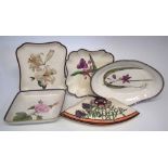 Five pieces of Creamware / Pearlware painted with Botanical studies, to include a lidded supper dish