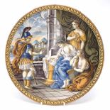 Italian Maiolica plate probably Castelli, painted with a classical scene, 25.5cm diameter