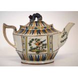 Prattware teapot circa 1800, with dolphin finial and moulded body, painted in Pratt colours with