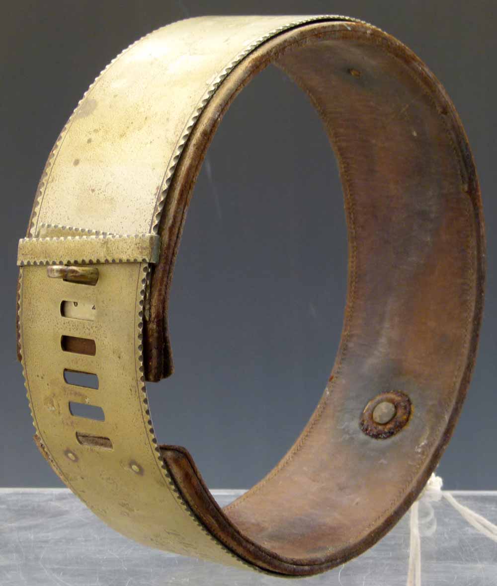 Brass and leather adjustable dog collar, inscribed " TR Harvey, 45 John Street, Stafford" width 6cm, - Image 7 of 7