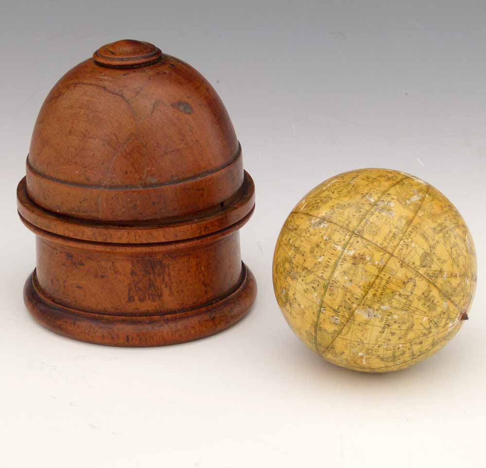 Newton's Improved Pocket Celestial Globe, circa 1850, the wooden segments covered with plaster and