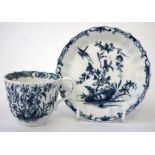 Worcester cup and saucer circa 1770   painted with hollow rock lily pattern in underglaze blue,