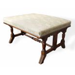 Victorian rectangular walnut framed stool by H. Ogden, Manchester,  85 x 67cm.