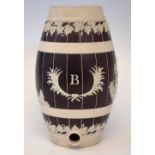 Feldspathic Stoneware barrel by John Lockett circa 1830   with brown cut through overlay sprig