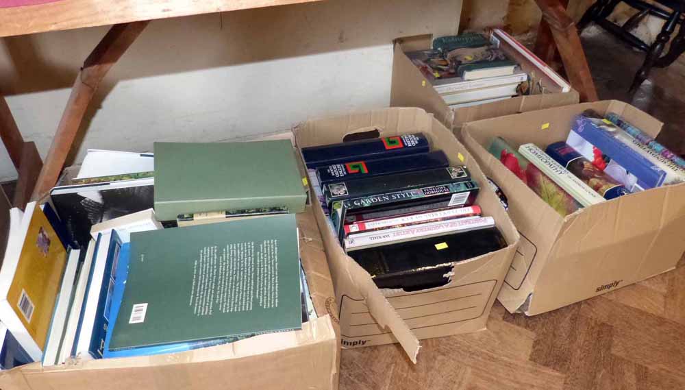 Five boxes of books. Condition report: see terms and conditions.