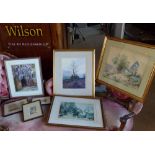 Three watercolour paintings and a group of prints. Condition report: see terms and conditions.