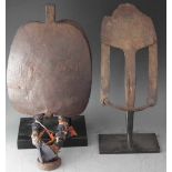 Mali iron ring funeral gong probably Dogon also a Hausa currency hoe, (2) The gong measures 32cm