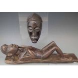 Chokwe female figure, also a small mask, (2) The figure measures 38cm long      All lots in this