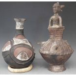 Terracotta lidded figural bottle / flask probably Baule, also one other bottle or flask (2) The