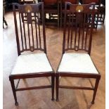 Pair of mahogany and inlaid bedroom chairs inset with mother-of-pearl. Condition report: see terms