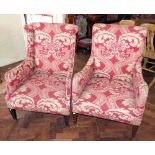 Pair Edwardian winged fireside chairs on taper legs Condition report: see terms and conditions