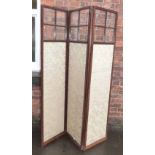 Edwardian mahogany three division screen with glazed panels. Condition report: see terms and