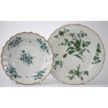 Two Worcester plate circa 1770   painted with green floral groups, the largest plate measures 23cm