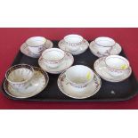 Seven tea bowls and saucers one printed after Adam Buck. Condition report: see terms and conditions