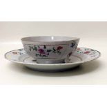 Chinese export porcelain famille rose bowl, also a charger (star crack to bowl, crack to centre of