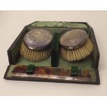 Gentleman's dressing table set with silver backs. Condition report: see terms and conditions