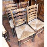 Set of four Lancashire style ladder-back chairs. Condition report: see terms and conditions