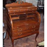 Hardwood brass inlaid cylinder bureau. Condition report: see terms and conditions
