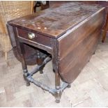 George III oak gate-leg table on turned legs with single end drawer. Condition report: see terms and