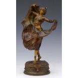 Risqué cold painted bronze figure of an exotic female dancer with a hinged skirt, after Franz