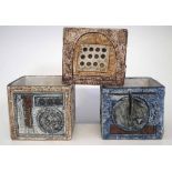 Three Troika cube vases, painted marks and artists monograms to bases including Teo Bernatowitz,